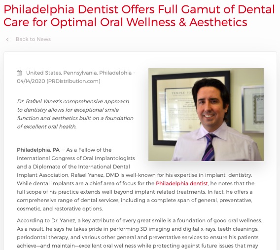 Philadelphia dentist Rafael Yanez, DMD provides a comprehensive range of dental services for optimal oral health and smile aesthetics.